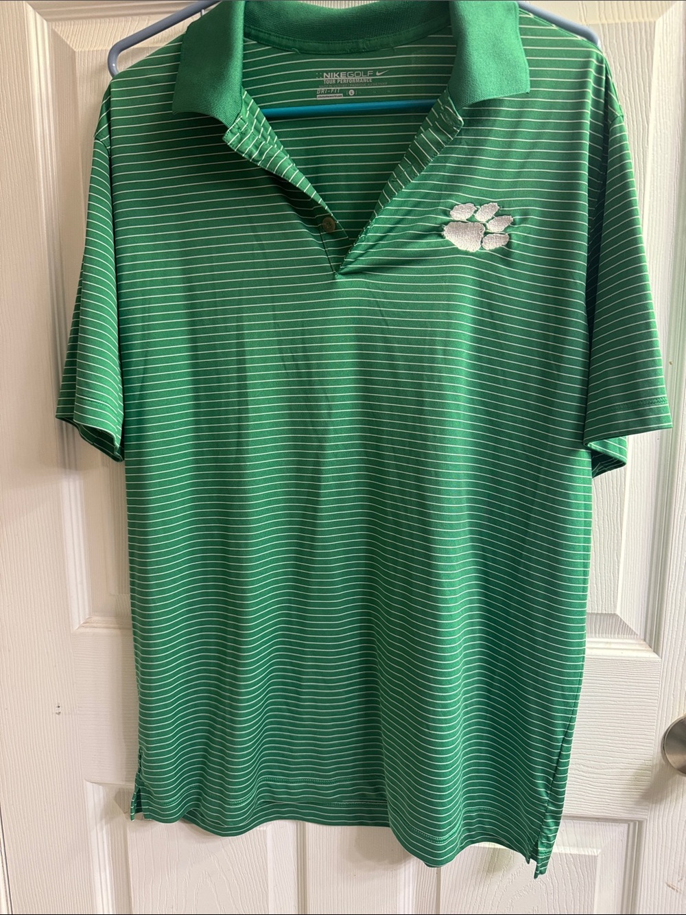 Nike Green Striped Polo with White Paw Accent